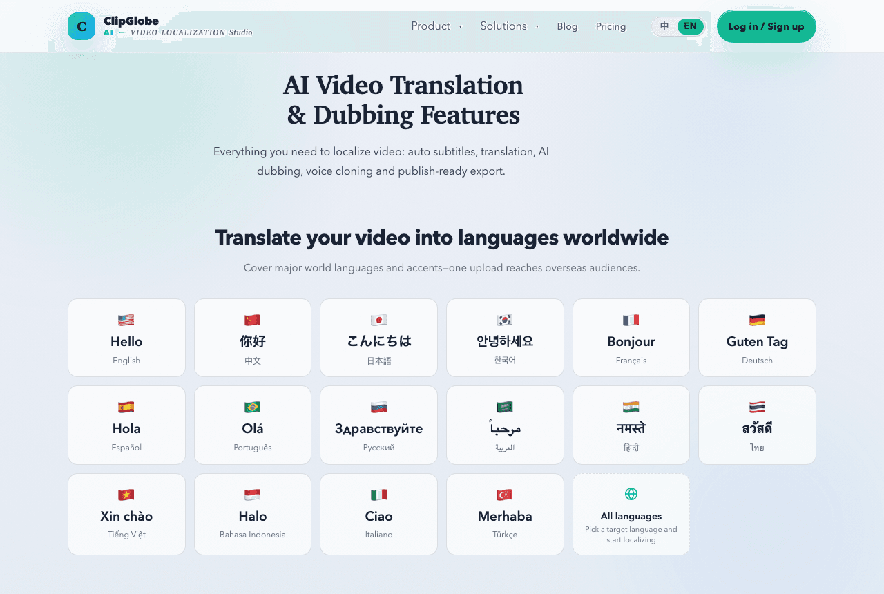 ClipGlobe multilingual video capabilities overview